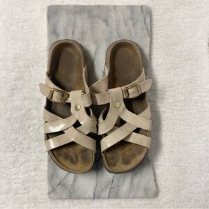 Betula by Birkenstock Licorice Sandals Size 9 Patent Leather Multi-Strap Cream